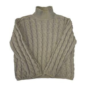 LL Bean Womens Cable Knit Sweater Size XL Sage Green Turtleneck